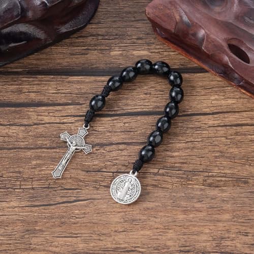 Rosary Beads Catholic - Handmade Wooden Rosaries, Wooden Bead Rosary Necklace, Metal Cross For Catholic Or Christian Gift - color: black (Pocket)