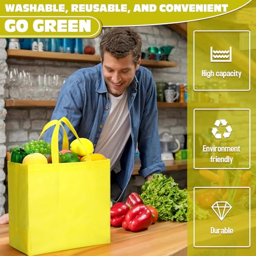 Windyun Reusable Grocery Bags Non Woven with Handles - color: Yellow