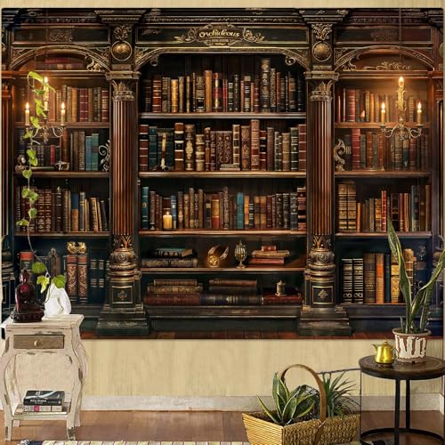 Accnicc Vintage Bookshelf Tapestry Medieval Art Book Tapestries Wall Hanging Gothic Dark Academia Retro Library Backdrop Tapestry for Bedroom Living Room Dorm Study Classroom 90× 68 inch - color: Brown, size: 90"L x 68"W