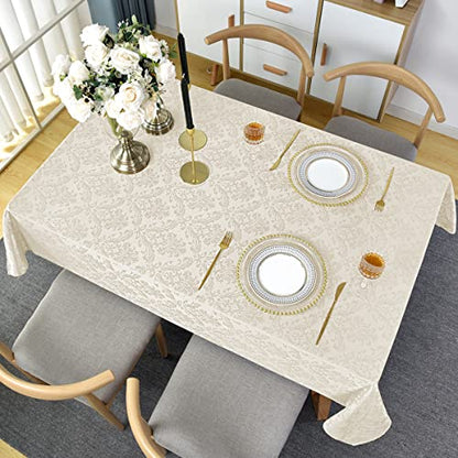 SASTYBALE Jacquard Tablecloth Rectangle 60 x 102 Inch Beige Spill Proof - color: Beige, size: 102" x 60" (Rectangular)