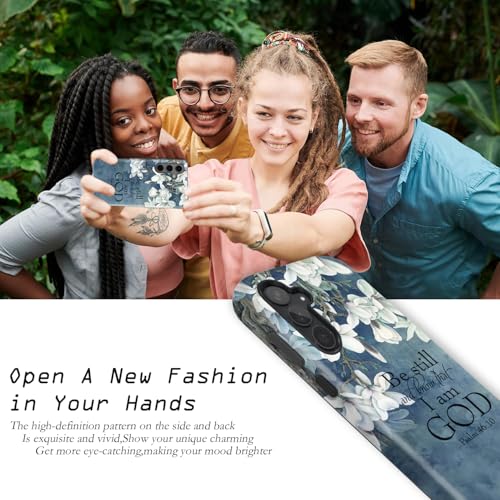 Compatible for Samsung Galaxy A16 5G Case, 2 Layer Hard Shell Silicone Cover 2 in 1 Shockproof Protective Phone Case,Bible Verse Psalm 46:10,White Flowers - color: Bible Verse Psalm 46:10,White Flowers, size: A16