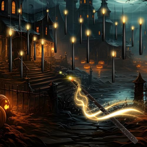 Black Floating Candles with Wand Remote, Hanging Halloween Decorations - color: 12pcs(Black)