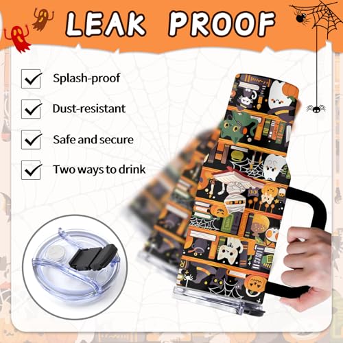 Book Lovers 40oz Tumbler, with Handle Straw, Stainless Steel Cup - color: Halloween