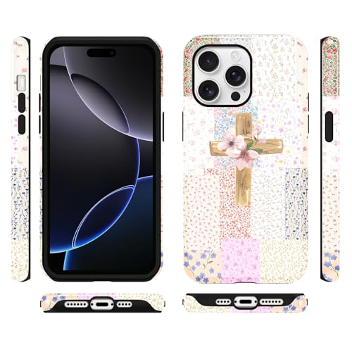 for iPhone 16 Pro Max 6.9'' Pink Flower Cross Christian Phone Case - color: Pink Flower Cross, size: iPhone 16 Pro Max