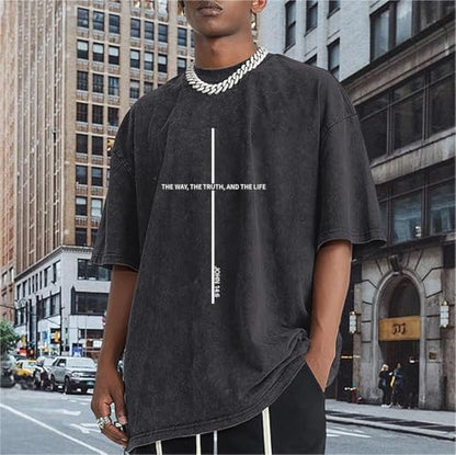 Christian Shirts for Men The Way The Truth The Life Shirt Jesus God Cross Bible Verse Oversized Washed Graphic Tees - color: Black, size: Small