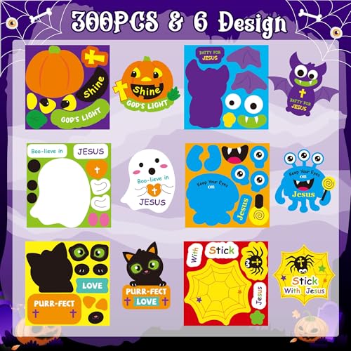 Haooryx Halloween Religious Sticker Roll, 300Pcs Make Your Own Pumpkin Cat - style: Religious Halloween 1Roll