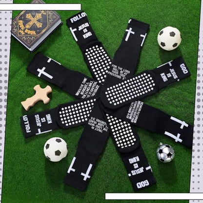 4 Pairs Cross Grip Soccer Socks, Us Size 6-12 - color: Black, style: Bible Verse