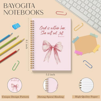 Pink Coquette Bow Christian Spiral Notebooks, God is Within Her She Will Not Fall Bible Journal, Religious Prayer Journal for Woman, Coquette Girly Office Supplies, 5.5x8.3 Inches - color: Coquette Bow Bible