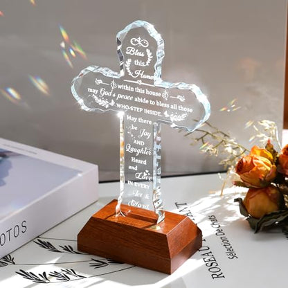 Ornalrist House Warming Gifts New Home for Women Men Glass Stand Cross - color: House Warming