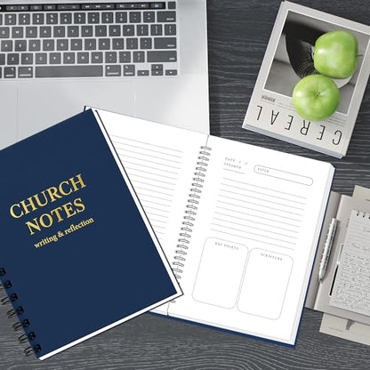 Church Notes Journal, Sermon Notes Notebook with Waterproof Clear PVC Cover, 100GSM No-Bleed Paper, Spiral Bound, 158 Pages, Christian Church Notebook for Bible Study, Worship & Reflection