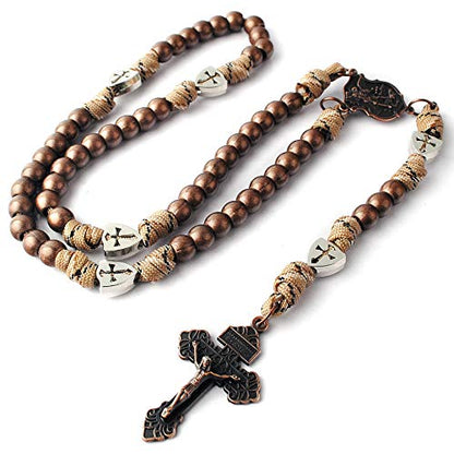 HanlinCC Catholic Rosary Paracord Large Metal Beads St.Michael Medal Men - style: Antique Copper St.Michael Paracord Rosary