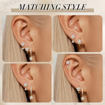 Angelady Gold Hoop Earrings Set for Women, Dainty 14K Gold Plated Flower Moon Cross Dangle Earrings, Hypoallergenic Huggie Hoop Earring Stacks, Stud Earrings for Women Trendy Jewelry Gift - color: Gold2