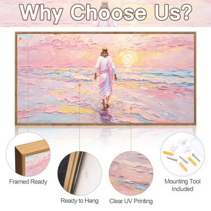 CHDITB Jesus Walking on Water Framed Canvas Wall Art 40x20 Inch - color: Jesus Walking on Water, size: 40"L x 20"W