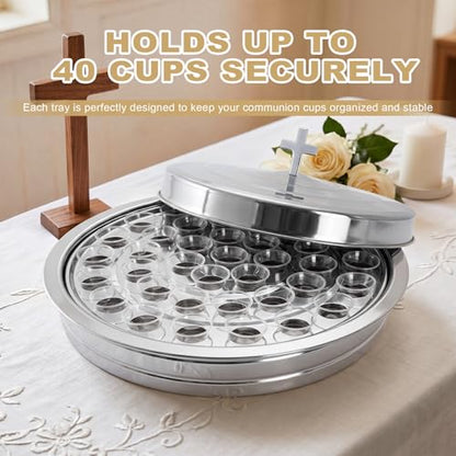 1Pc Stainless Steel Communion Tray with Lid – 40 Cup for Church – Silver - color: Silver