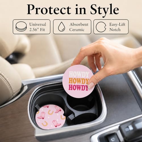 Car Coasters for Cup Holders, Pink Howdy Car Coasters Set of 2, B22 - color: Howdy