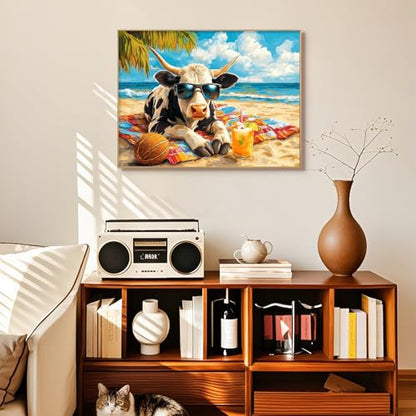 Diamond Art Kits for Adults, Beach Cow Diamond Painting Kit, 12x16 Inch - color: CYDP1P15