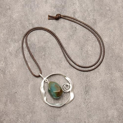 Leather Necklace for Women Long Boho Pendant Hippie Choker Necklace Bohemian Layered Leather Rope Wooden Jewelry Gifts - style: Turquoise Stone Necklace