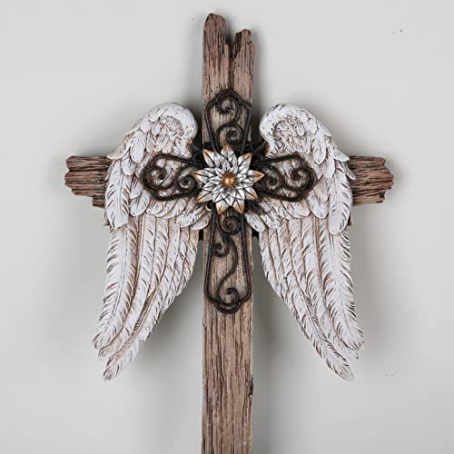 BC Home Decor Rustic Angel Wings Crosses Wall Décor 12" H Wall Cross - size: 12"L x 7"W