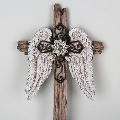 BC Home Decor Rustic Angel Wings Crosses Wall Décor 12" H Wall Cross - size: 12"L x 7"W