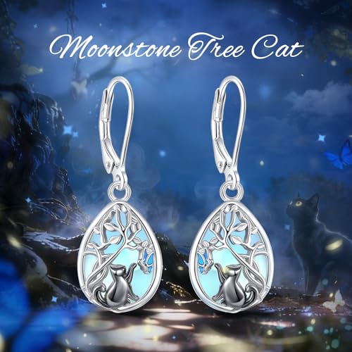 Vito Moonstone Turquoise Drop Earrings for Women, 925 Sterling Silver Hooks - style: Cat