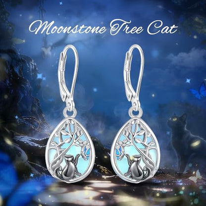 Vito Moonstone Turquoise Drop Earrings for Women, 925 Sterling Silver Hooks - style: Cat