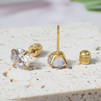 Titanium Earrings Push-in Threadless Flat Back Stud Earrings for Women Men, Cartilage Earring Hypoallergenic Cubic Zirconia Earrings Studs for Helix Tragus Piercing Jewelry - color: Gold-8mm