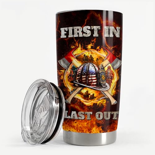 SANDJEST Firefighter Tumbler 20oz Stainless Steel Insulated Coffee Travel Mug Cup for Men Fireman Firefighters Gifts for Birthday Christmas Fathers Day - color: Firefighter