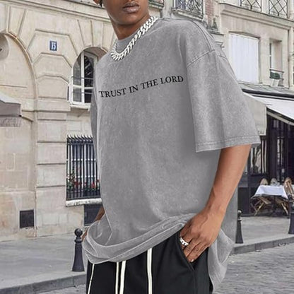 Wrenpies Mens Oversized Christian Shirts God Faith Jesus Religious Tshirts Trust in The Lord Bible Verse Tees Acid Wash Tops - color: Light Gray, size: Small