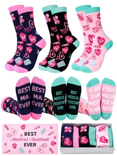 3 Pairs Pastor/ MA/ Boss Socks with Sayings, Gift with Box for Men Women - style: Medical Assistant