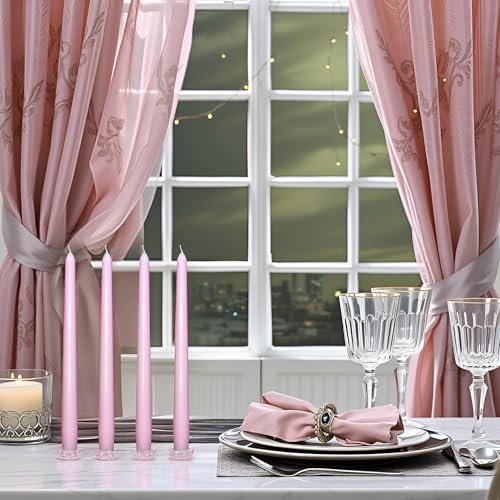 24 Pack Pink Taper Candles丨Taper Candles 10 Inch Dripless丨Unscented & Smokeless Candlesticks Bulk丨7-8 Hours Long Burning Tall Candles丨Ideal for Christmas Weddings Parties Dinner - color: Pink, size: 24 Pack Taper Candle