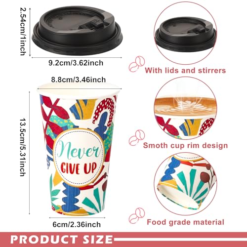 50 Pack 16 oz Disposable Coffee Cup with Lids Colorful Geometric - style: Colorful Geometric Inspirational Quotes