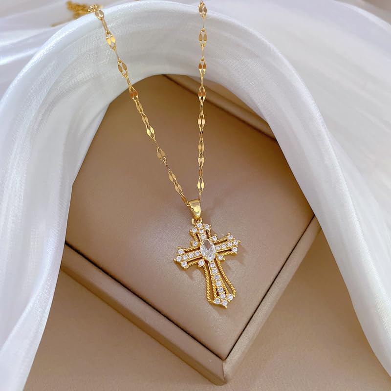 Exquisite Stainless Steel Cross Necklaces,A Perfect Blend of Gothic Style and Christian Faith, Suitable for Men and Women, Fashionable Accessories, Hypoallergenic Material - color: White Gold