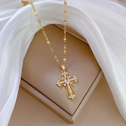 Exquisite Stainless Steel Cross Necklaces,A Perfect Blend of Gothic Style and Christian Faith, Suitable for Men and Women, Fashionable Accessories, Hypoallergenic Material - color: White Gold