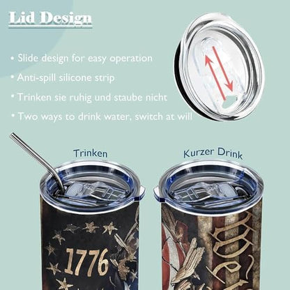 ATHAND 20oz 1776 American Flag Skull Stainless Steel Tumbler with Lid,1 Pcs - color: American Flag Skull
