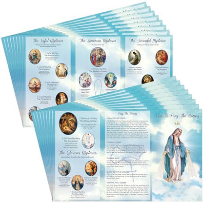 Motiskyy 50 Pcs 9.7 x 6 Inches Rosary Prayer Card Catholic Laminated Card