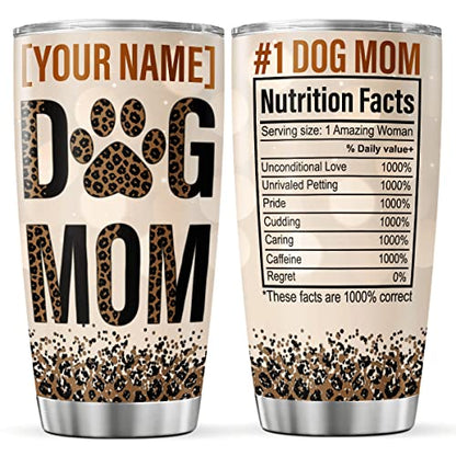 CUBICER Personalized Coffee Tumbler Dog Mom Customized Name Travel Mugs Oz Cute Birthday Gifts For Women Lovers Stainless Steel Cups Insulated Tumblers Funny Sayings Mothers Day - color: Dog Mom