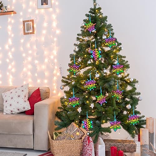 CY2SIDE 60PCS Snowflake Color Scratch Cards, Winter Snowflake Hanging Scratch Cards, Snowflake Magic Art Rainbow Color Paper Ornaments for Winter Christmas Party Supplies - style: Snowflake