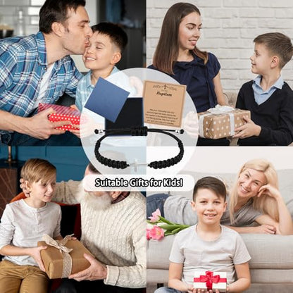 Baptism Gifts for Boys,Braided Rope Cross Bracelet Gift for Kids,First Holy Communion Gifts for Boys Christian Christening Graduation - color: Silver cross black rope-baptism