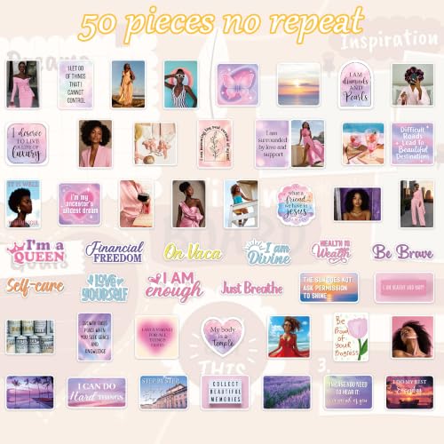 Vision Board Stickers, 50 Pcs Black Girl Die-Cut Aesthetic Decals - color: Black Girl Pink