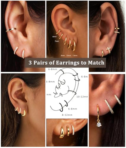 3Pairs Gold Cross Earrings for Women Hoops Huggie Earrings Stack Set - color: Gold-9