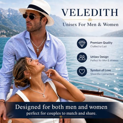 925 Sterling Silver Cross Necklaces for Mens Women CZ Beveled Edge - color: Classic small gold cross
