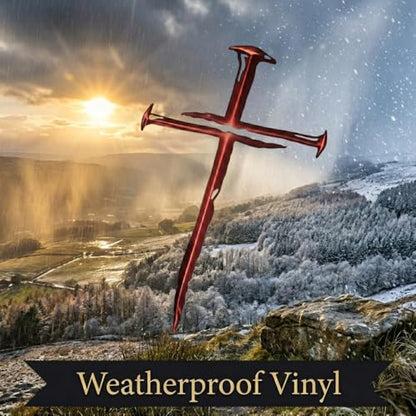 Cross of Nails Sticker - Vinyl Christian Sign Decal, Pack of 2, 6'' (Red) - color: Red