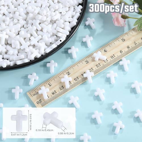 Ornaland Mini Cross Beads, Easter Crucifix for Rosary Making Bulk, 300 Pcs - color: White