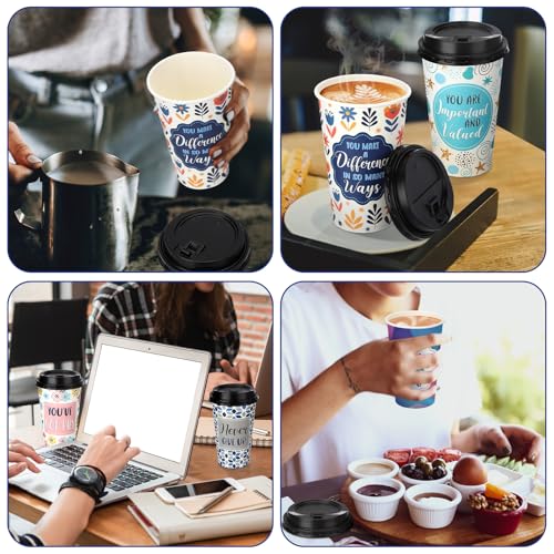 50 Pack 16 oz Disposable Coffee Cups with Lids Motivational - style: Motivational