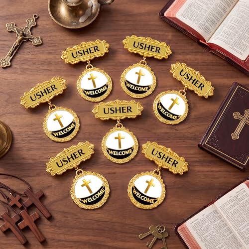 8 Packs Church Usher Badges Gold Greeter Welcome Pins