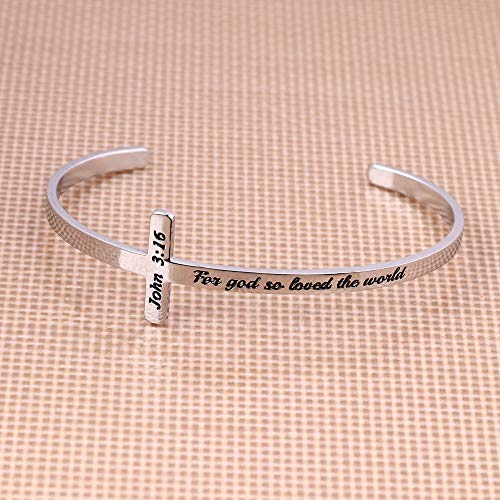 M MOOHAM Silver Cross Bracelet, Christian Gifts for Women - color: For god so loved the world