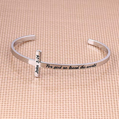 M MOOHAM Silver Cross Bracelet, Christian Gifts for Women - color: For god so loved the world