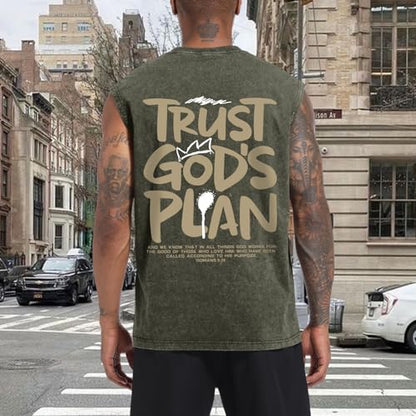 BINTEHGS Mens Sleeveless Graphic Tees Christian Tank Tops Workout Cut Off Shirt Acid Wash Gym Tanks Religious Faith Tee - color: Army Green, size: Medium
