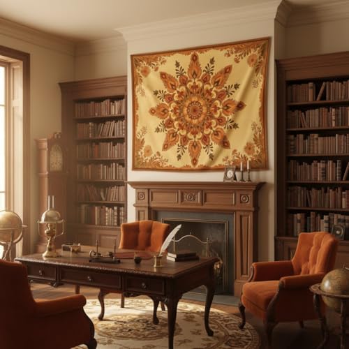 Motanber Boho Mandala Floral Tapestry Wall Hanging Bohemian Orange Yellow Flower Tapestry Aesthetic Vintage Sunflower Indian Cute Small Tapestries for Bedroom Living Room Dorm Decor 48 x 36 Inch - color: Orange Yellow, size: 48"L x 36"W