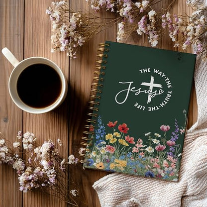Christian Notebook Journal - Jesus The Way The Truth The Life Christian Gifts for Women, Inspirational Bible Journal Notebooks for Note Taking, Bible Study, Prayer & Church Notes, A5 Spiral Notebook (Jesus-Green) - color: Jesus-Green